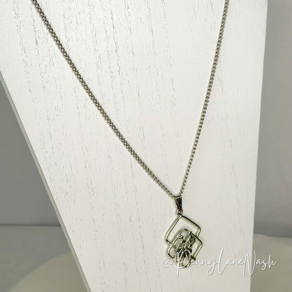 Vintage Dancing Couple on 2 Squares Pendant Necklace - Picture 3 of 6